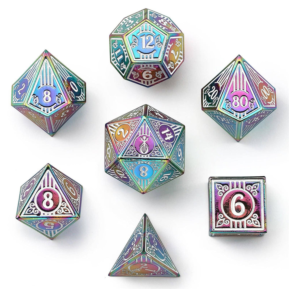 Metal RPG Dice Set - Bard Rainbow & White