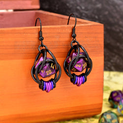 Chainmaille D20 Earrings - Purple Goth