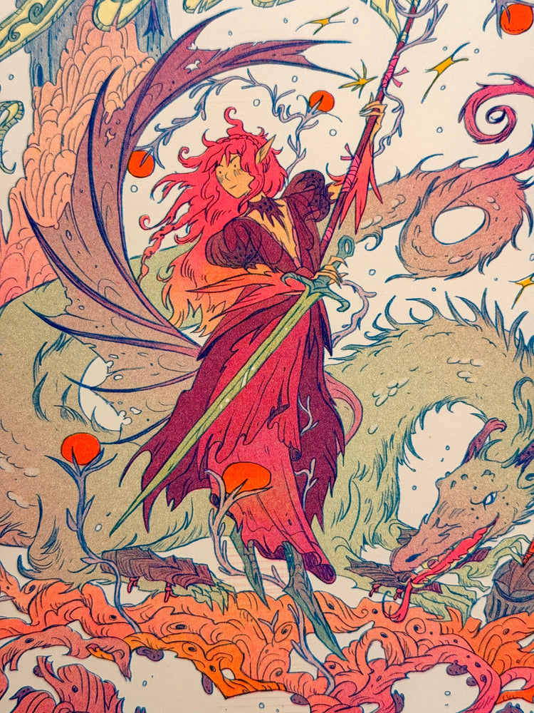 Riso Print - Dragon Warrior