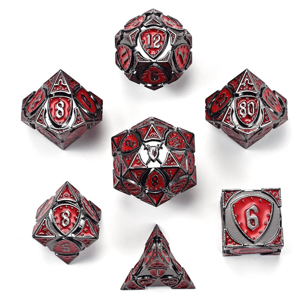 Metal RPG Dice Set - Fighter Gunmetal & Red