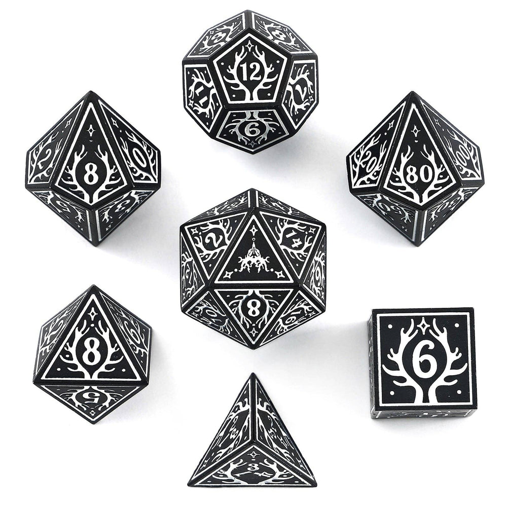 Metal RPG Dice Set - Druid Black & White