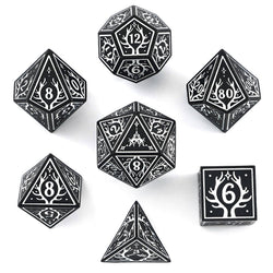 Metal RPG Dice Set - Druid Black & White