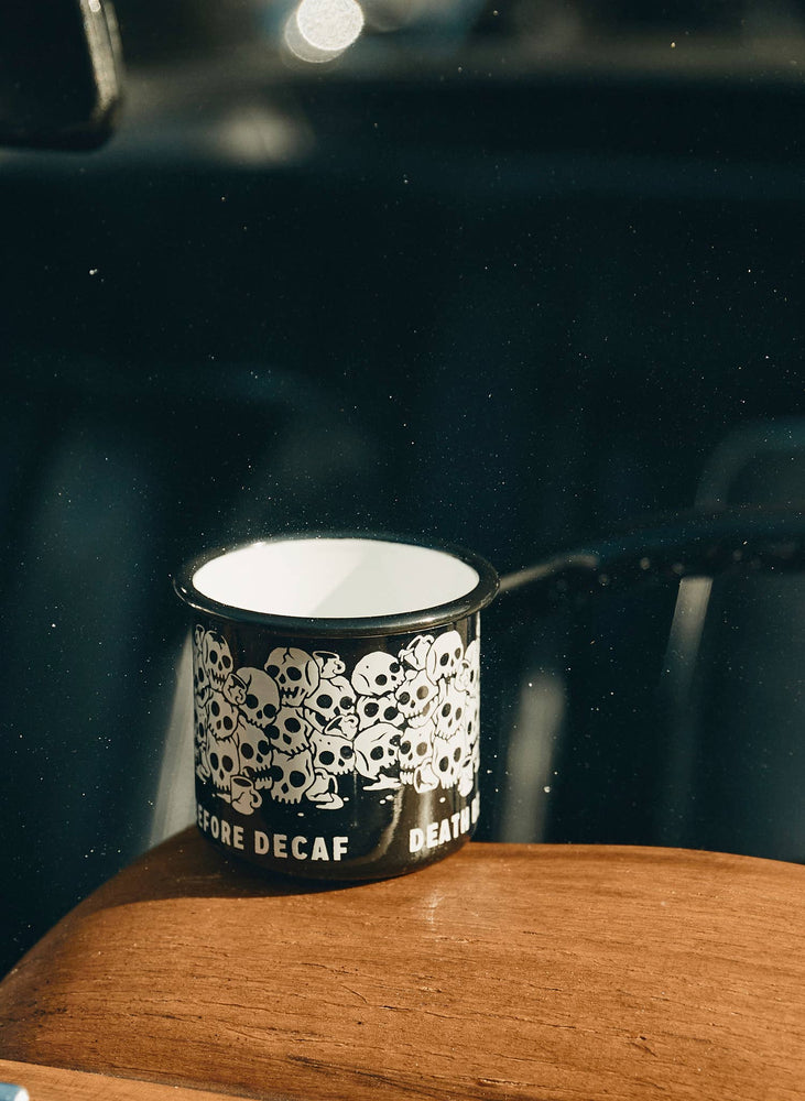 Enamel Mug - Death Before Decaf
