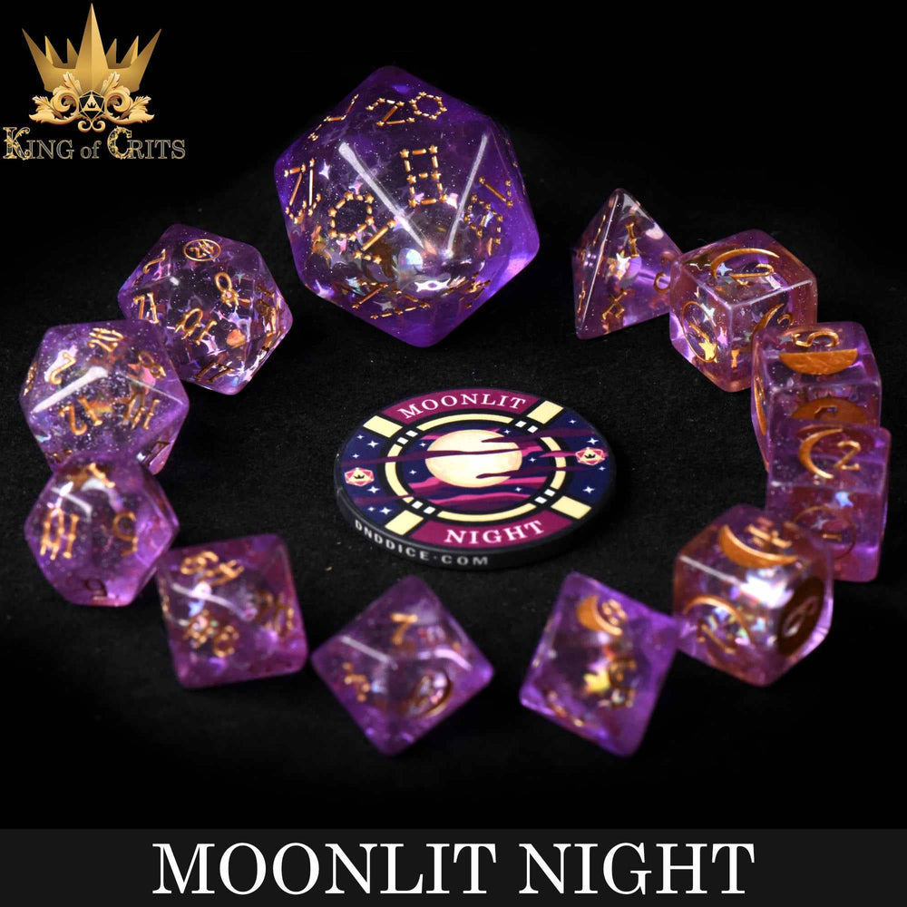 King of Crits Dice Set - Moonlit Night (12-Piece)