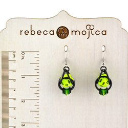Chainmaille D20 Earrings - Neon Green Black
