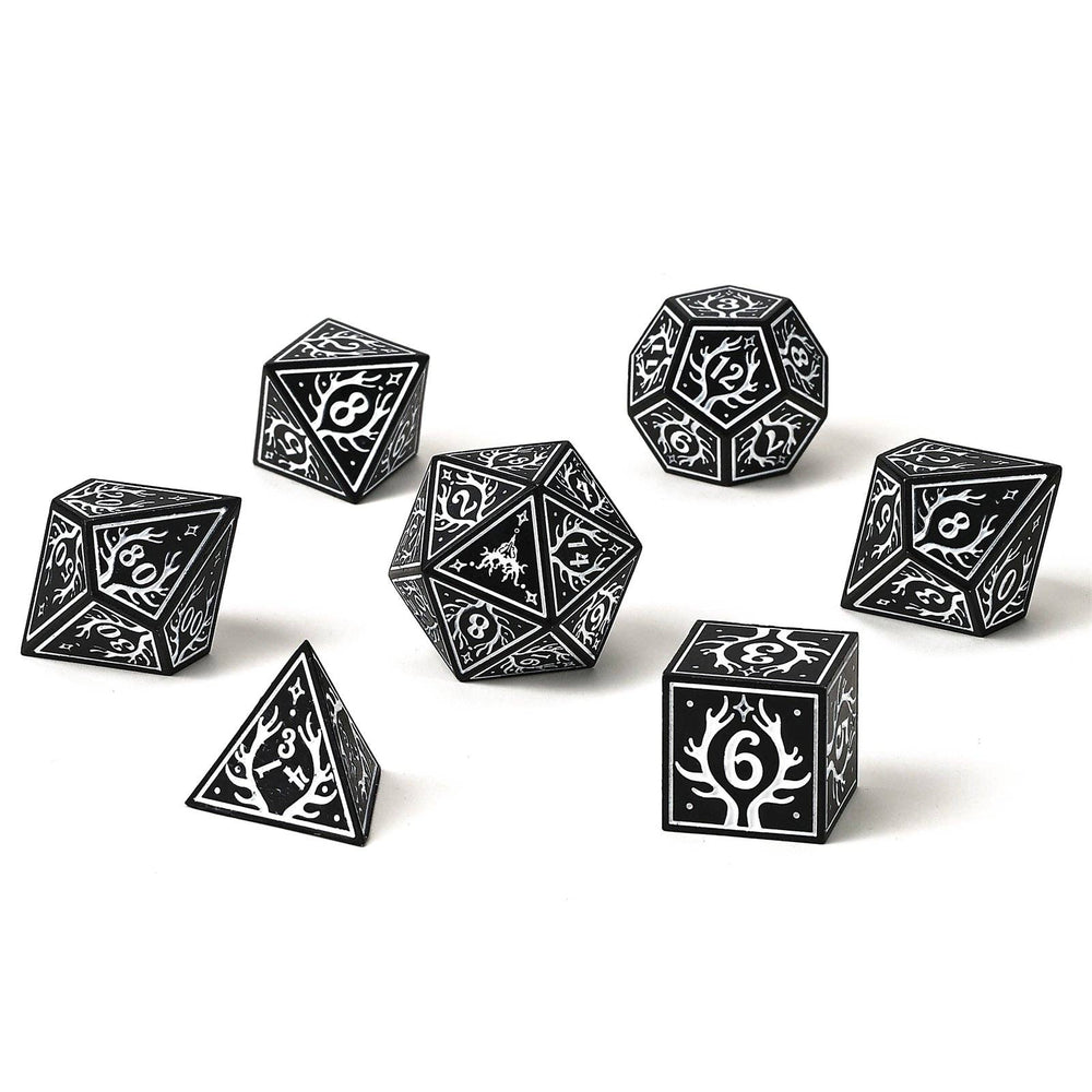 Metal RPG Dice Set - Druid Black & White