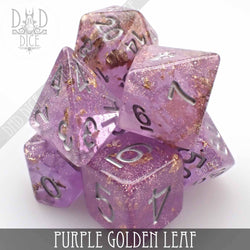 RPG Dice Set - Purple Golden Leaf
