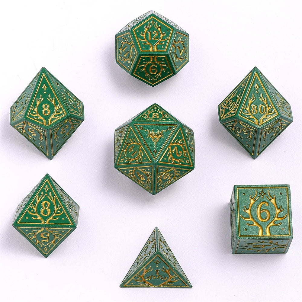 Metal RPG Dice Set - Druid Green & Gold