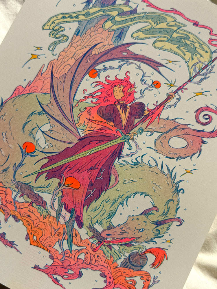 Riso Print - Dragon Warrior