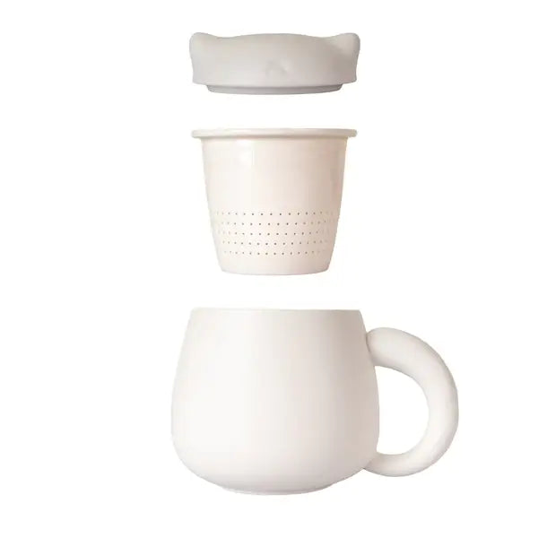 Mug with Infuser and Lid - White Cat