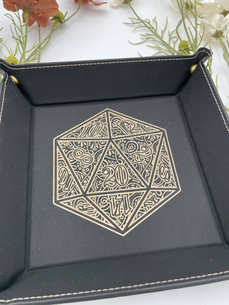 Vegan Leather Dice Tray - Gilded D20