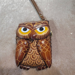 Leather Wristlet - Owl