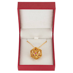 Dragon's Eye D20 Necklace - Gold with Ruby Gems