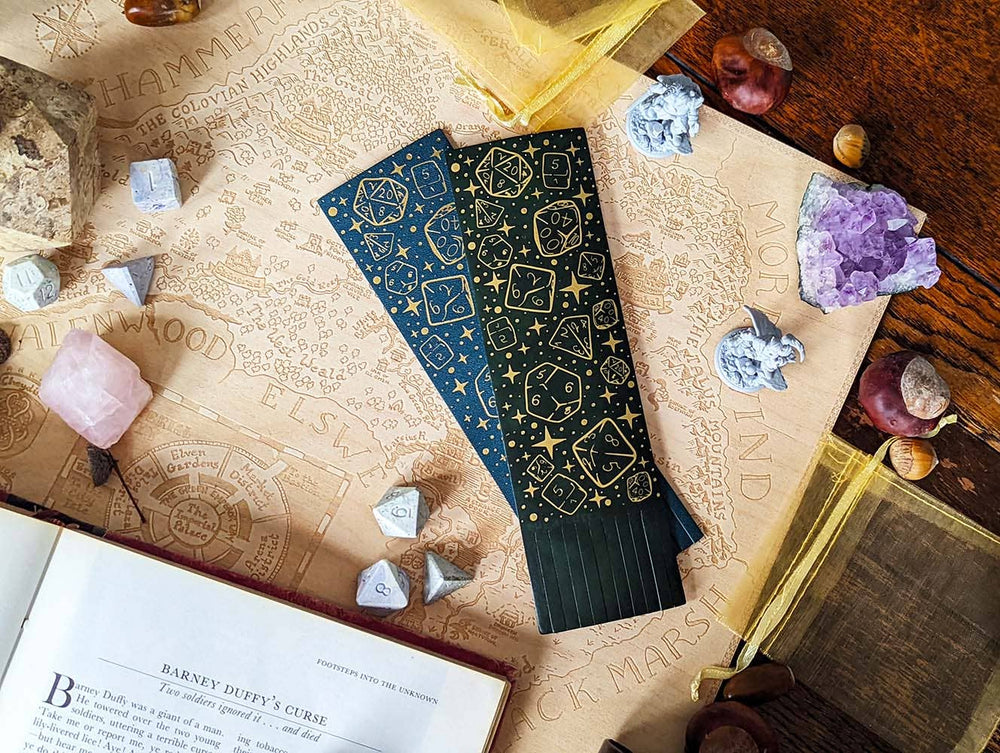Dice Bookmark: Vegan Leather & Gold Foil - Textured Blue