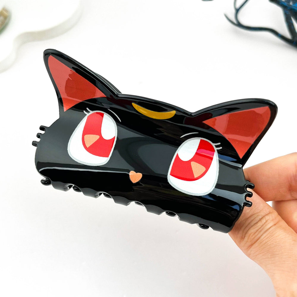 Hair Clip - Moon Cat: Black