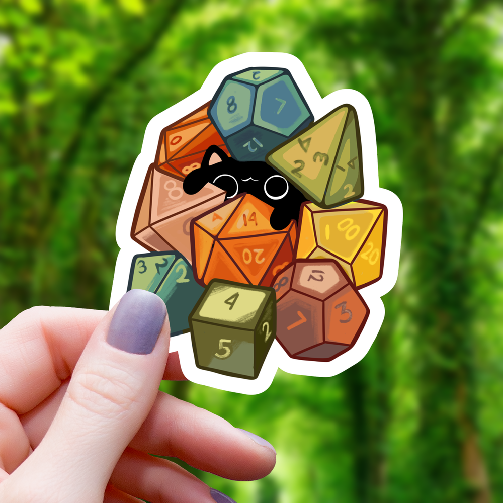 Vinyl Sticker - Cat Amongst Polyhedral Dice