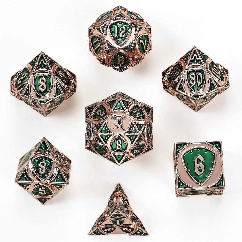 Metal RPG Dice Set - Fighter Class (Copper/Green)