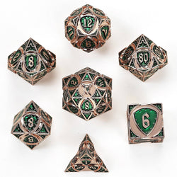 Metal RPG Dice Set - Fighter Class (Copper/Green)