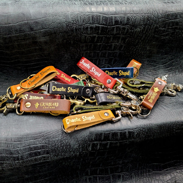 Grimbeard Leather: Leather Keychain with Swivel Clip - Chaotic Stupid