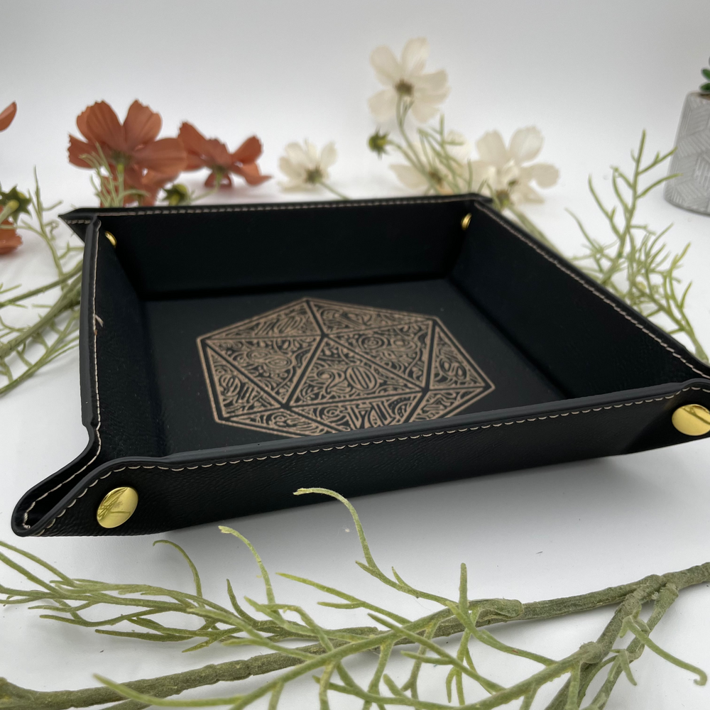 Vegan Leather Dice Tray - Gilded D20