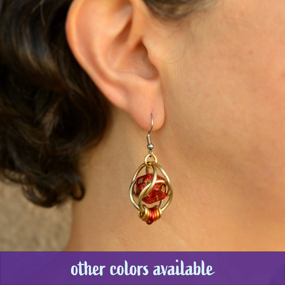 Chainmaille D20 Earrings - Purple & Turquoise