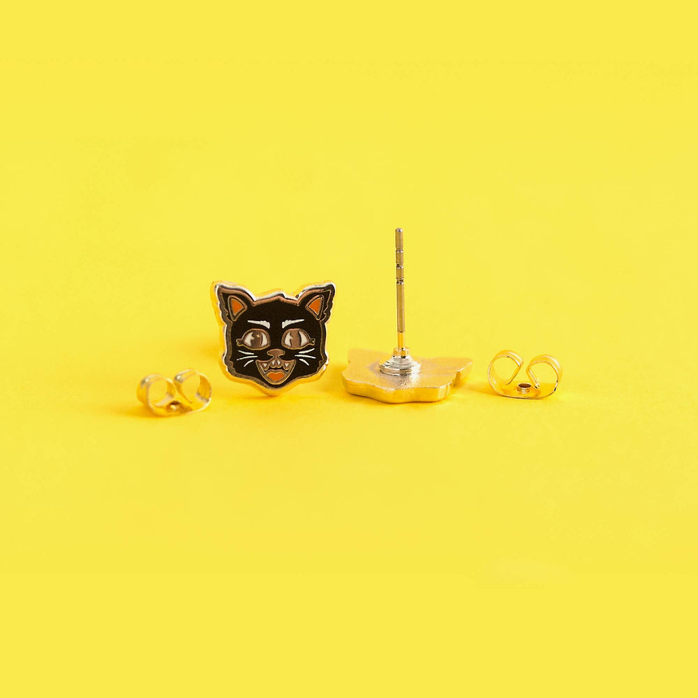 Enamel Earrings - Black Cat