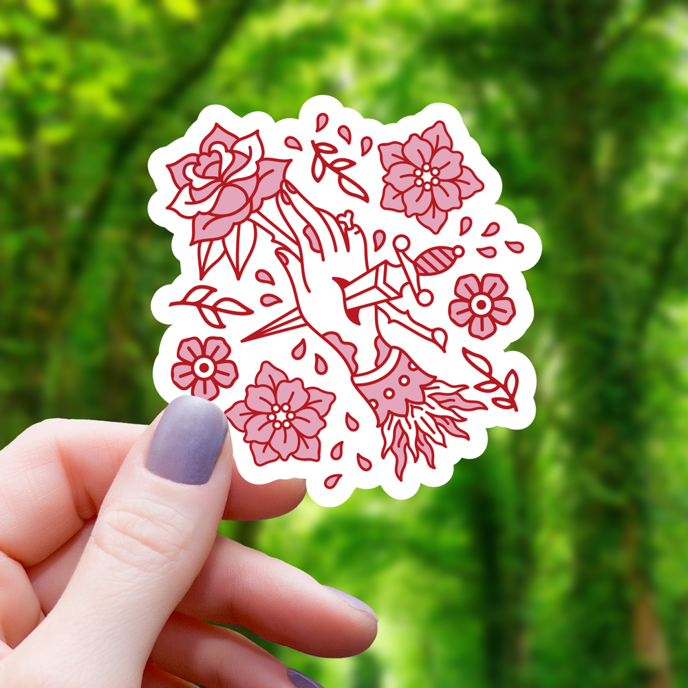 Vinyl Sticker - Pink Floral Dagger