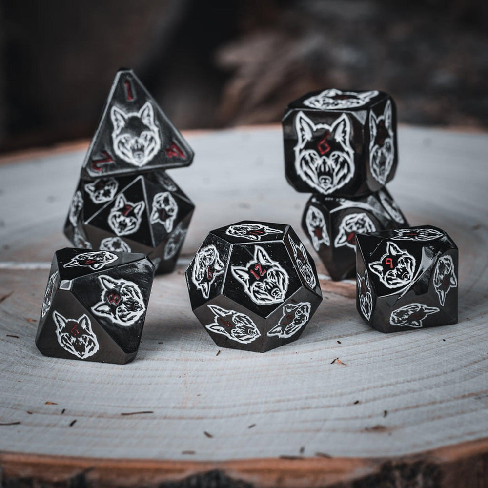 RPG Metal Dice Set - Wolves' Den White/Red/Black