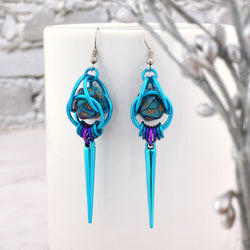 Chainmaille D20 Earrings - Purple & Turquoise Spike