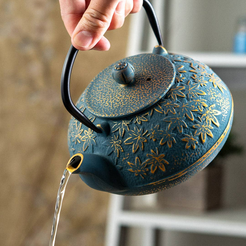 Tea Kettle - Turquoise Maple Leaves