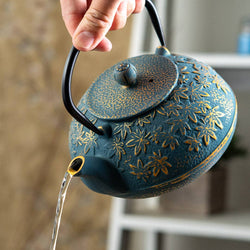 Tea Kettle - Turquoise Maple Leaves