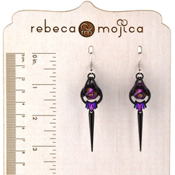 Chainmaille D20 Earrings - Purple Goth Spike