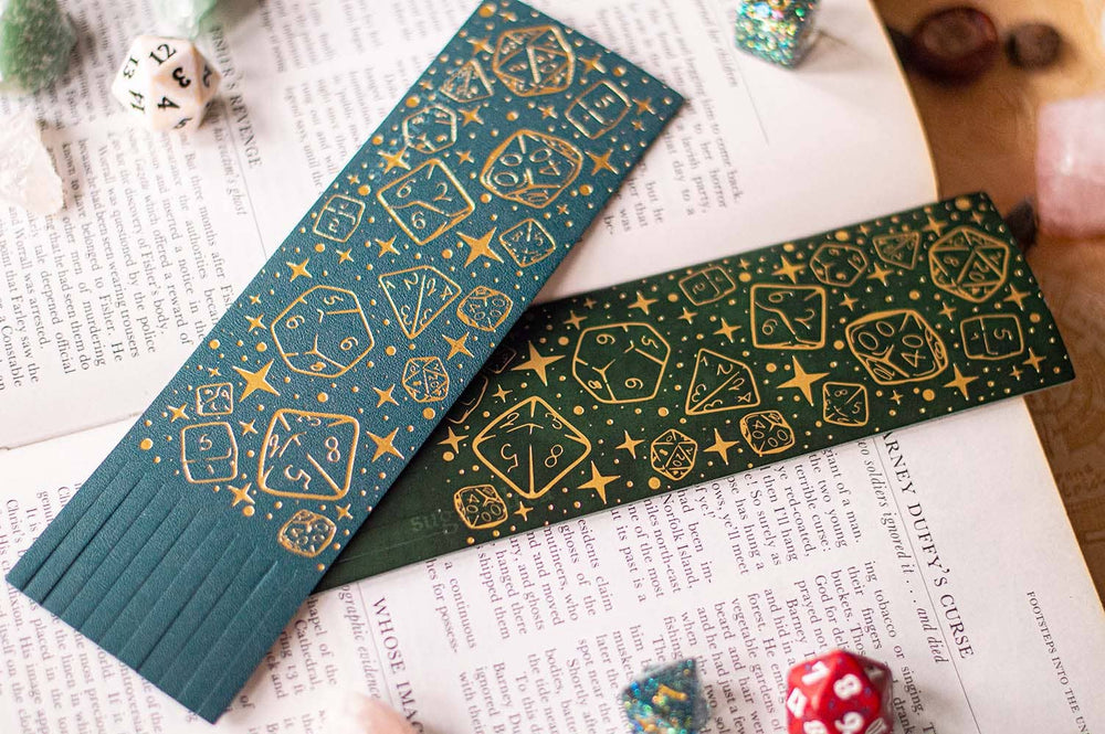 Dice Bookmark: Vegan Leather & Gold Foil - Textured Blue
