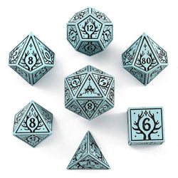 Metal RPG Dice Set - Druid Class (Pale Cyan w/Black)