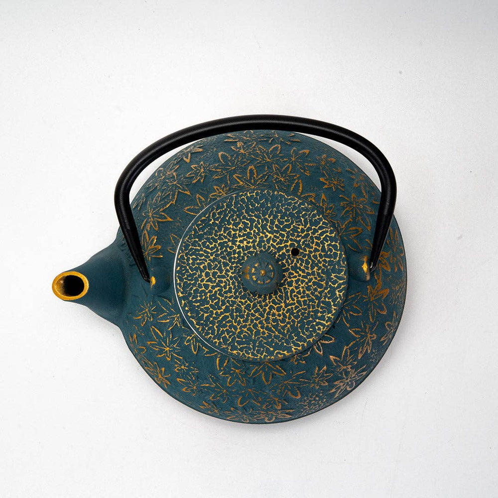 Tea Kettle - Turquoise Maple Leaves