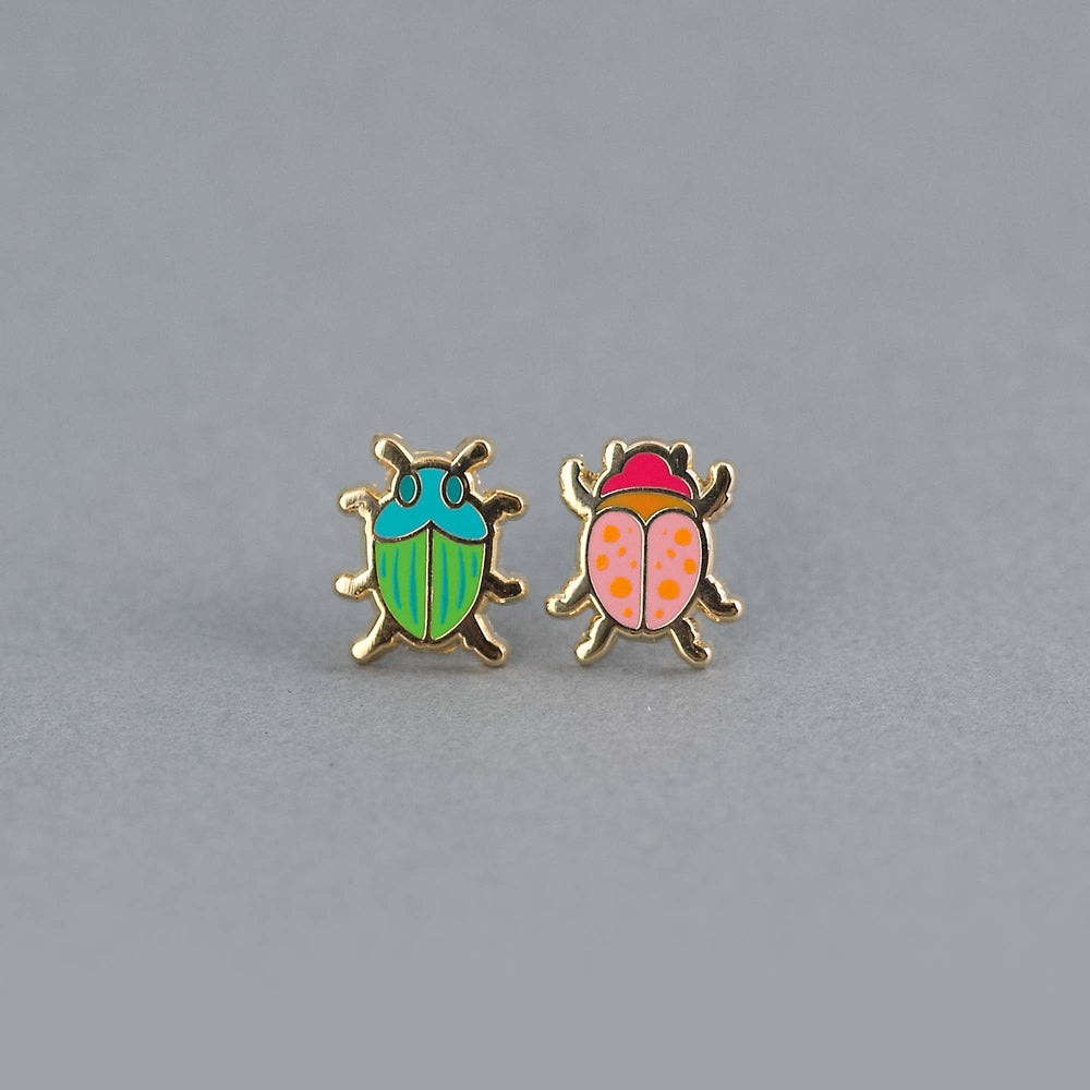 Enamel Earrings - Beetle