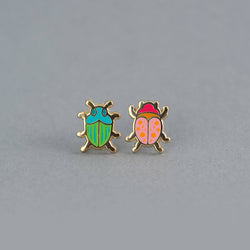 Enamel Earrings - Beetle