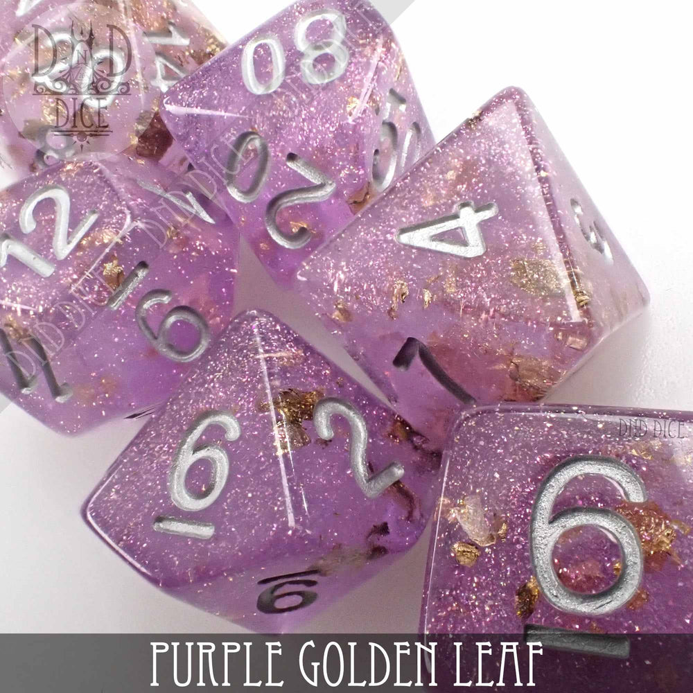 RPG Dice Set - Purple Golden Leaf