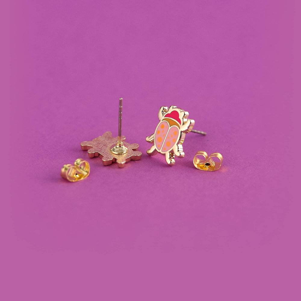 Enamel Earrings - Beetle