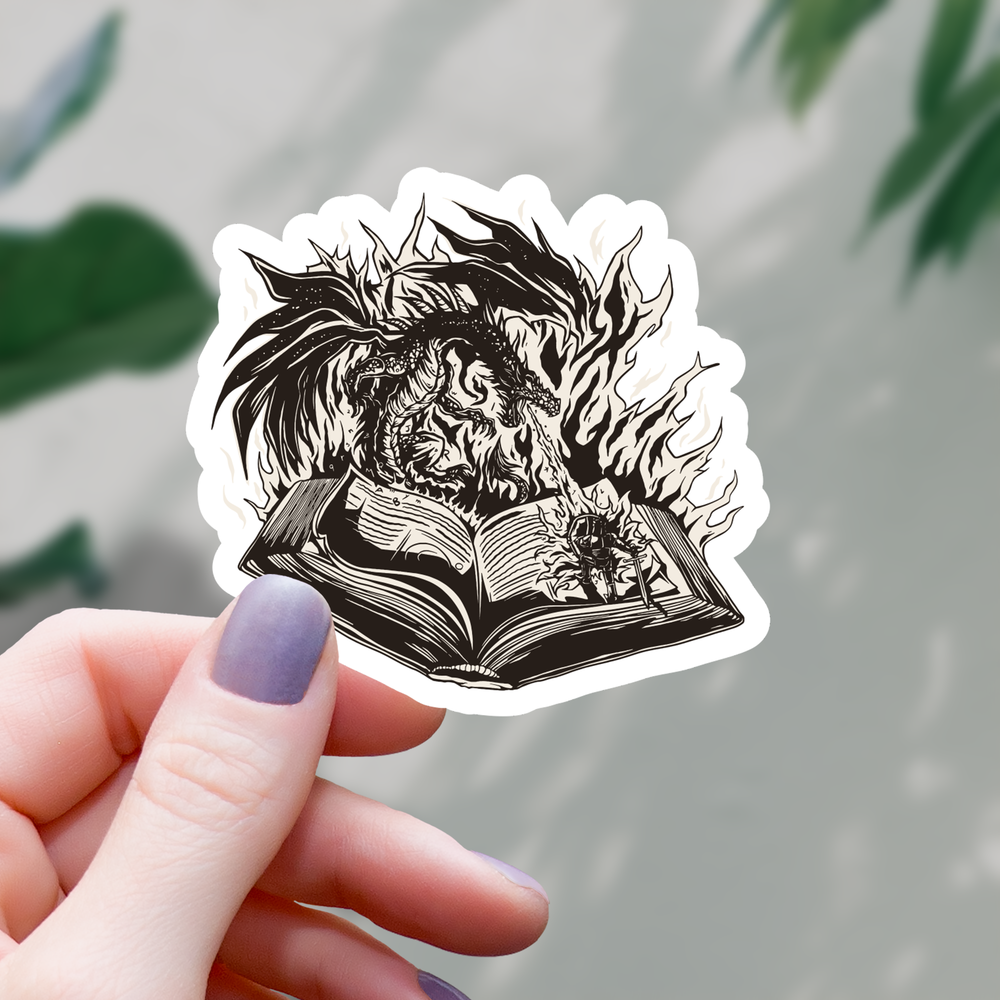Vinyl Sticker - Fantasy Book Dragon Battle
