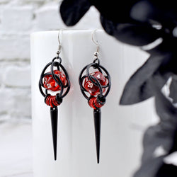 Chainmaille D20 Earrings - Red & Black Spike