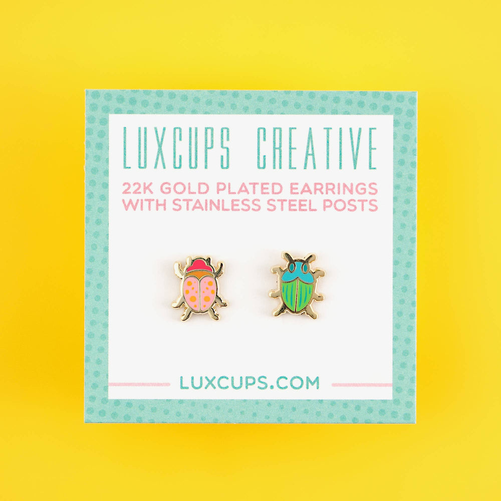 Enamel Earrings - Beetle