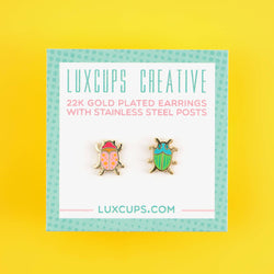 Enamel Earrings - Beetle