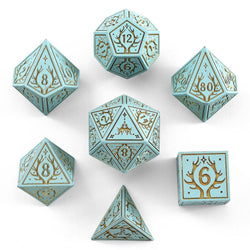 Metal RPG Dice Set - Druid Pale Cyan & Gold