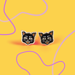 Enamel Earrings - Black Cat