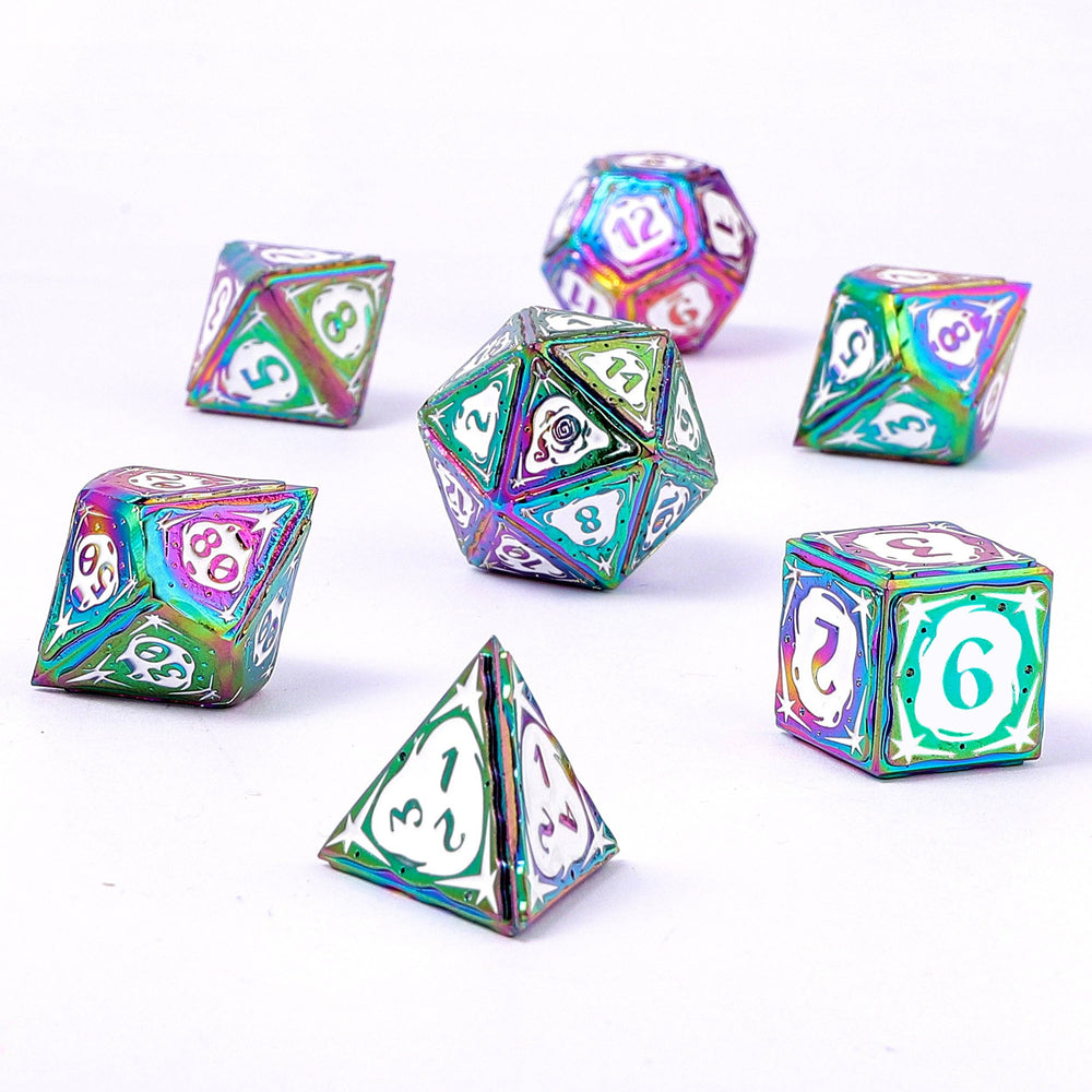 Metal RPG Dice Set - Sorcerer Class (Rainbow w/White)