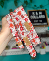 Pet Collar - Pink and Red Mushrooms (Small, 11-15")