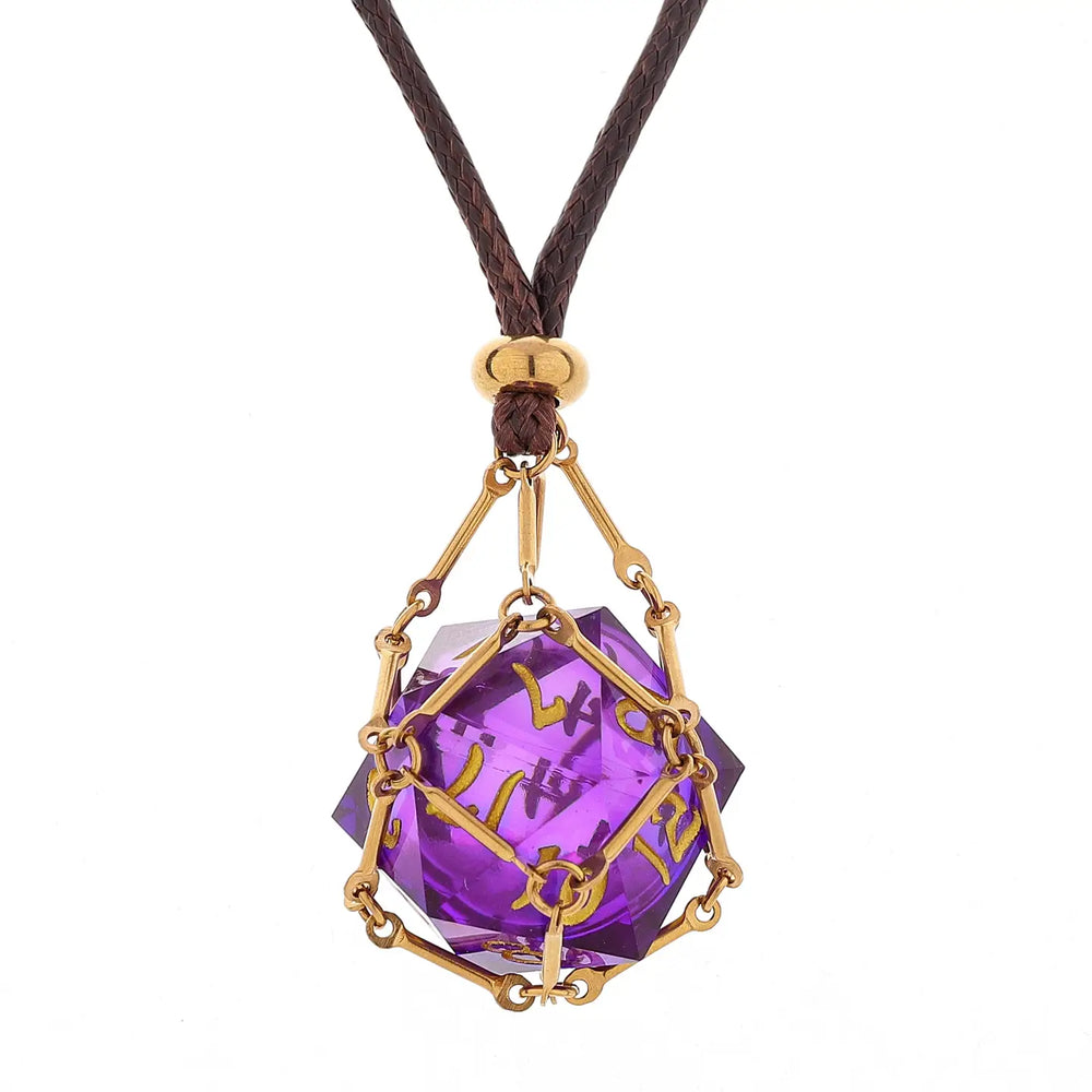 Mysticage Dice Necklace with D20 - Brown Leather Chain