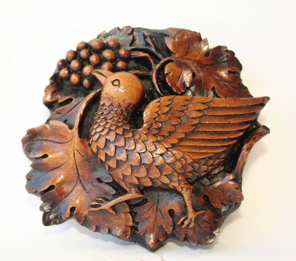 Reproduction Medieval Carving - Bird Pecking Grapes