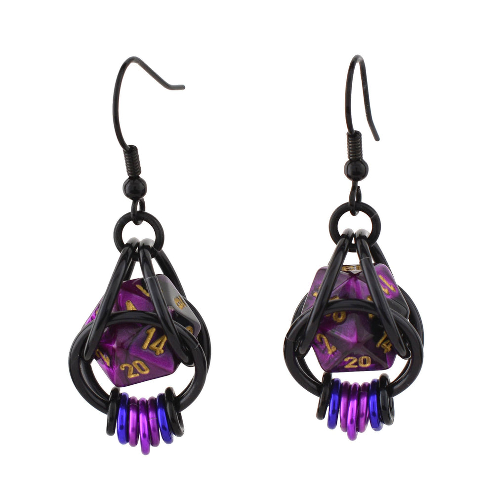 Chainmaille D20 Earrings - Purple Goth